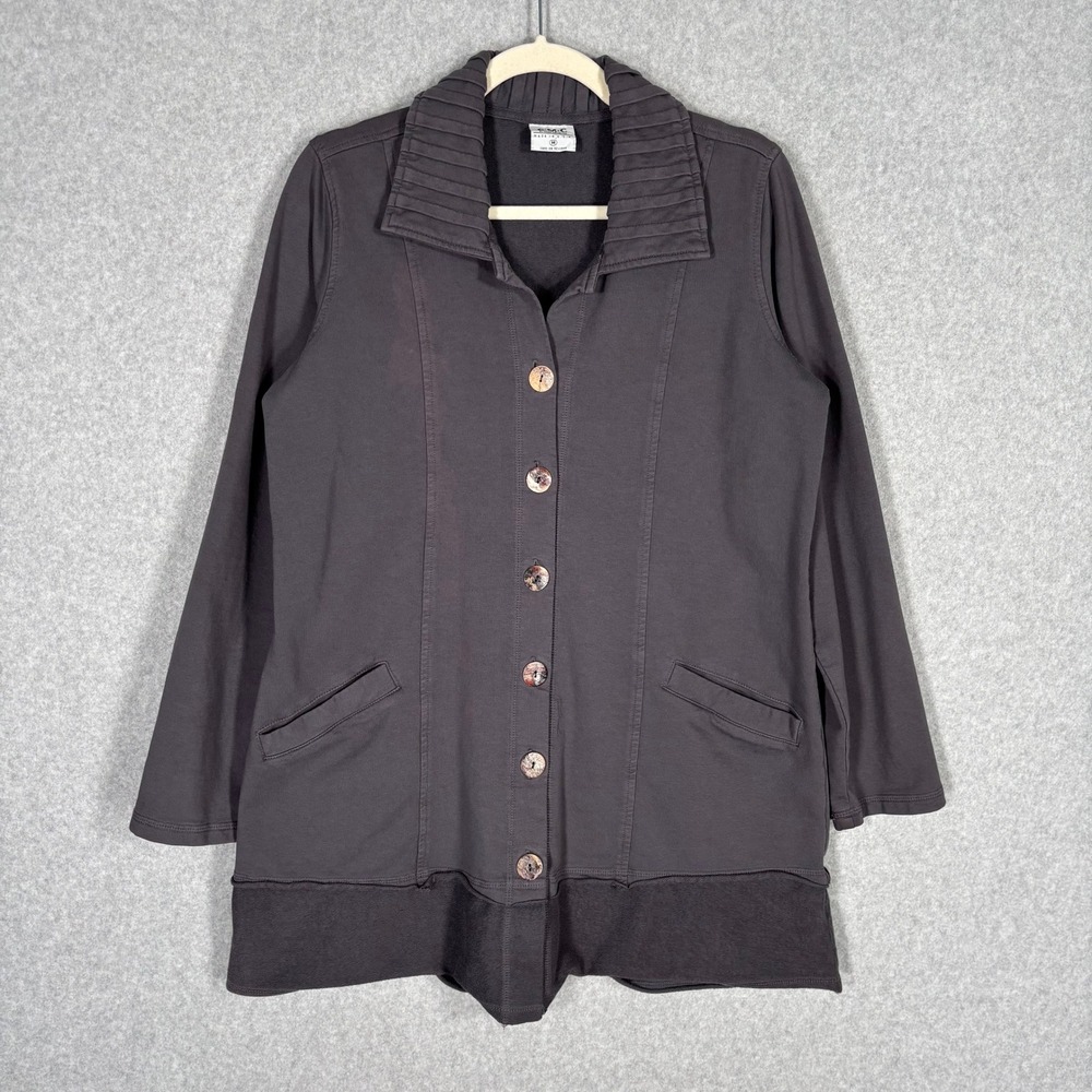 CMC Color Me Cotton Sweatshirt Tunic Jacket Medium Charcoal Artsy Lagenlook READ
